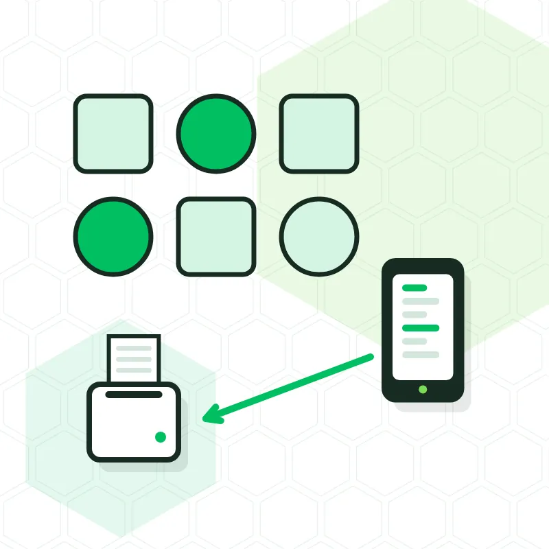 Illustration of the table plan, a handheld and the kitchen printer connected