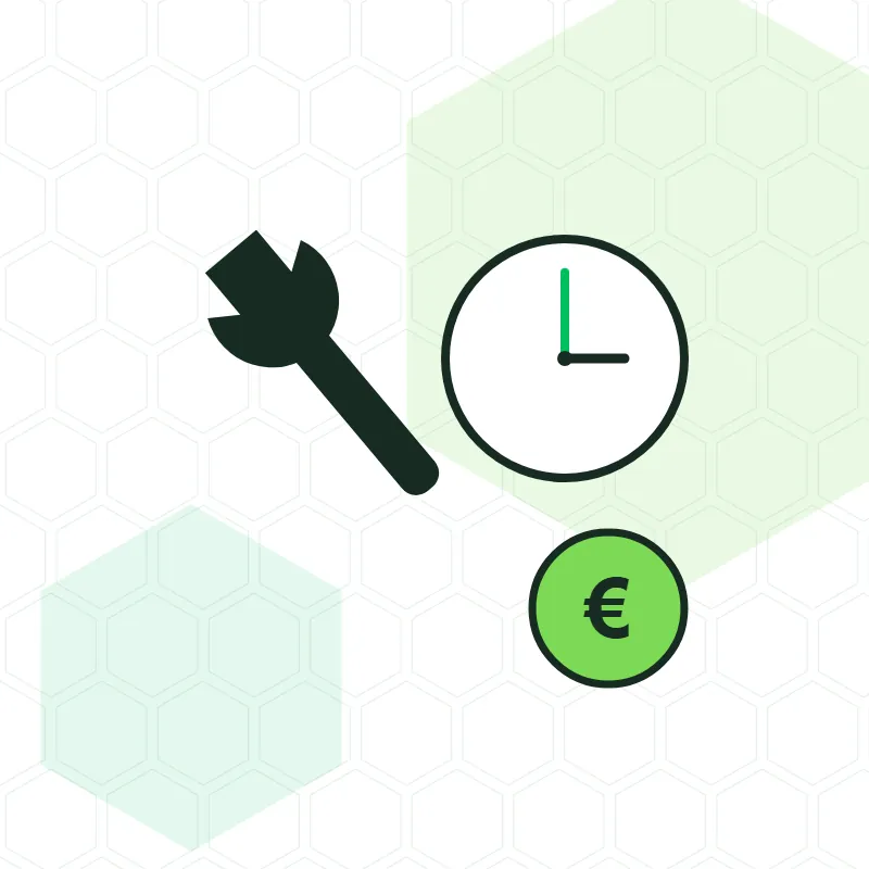 Dibujo de una herramienta y un reloj que cuenta las horas