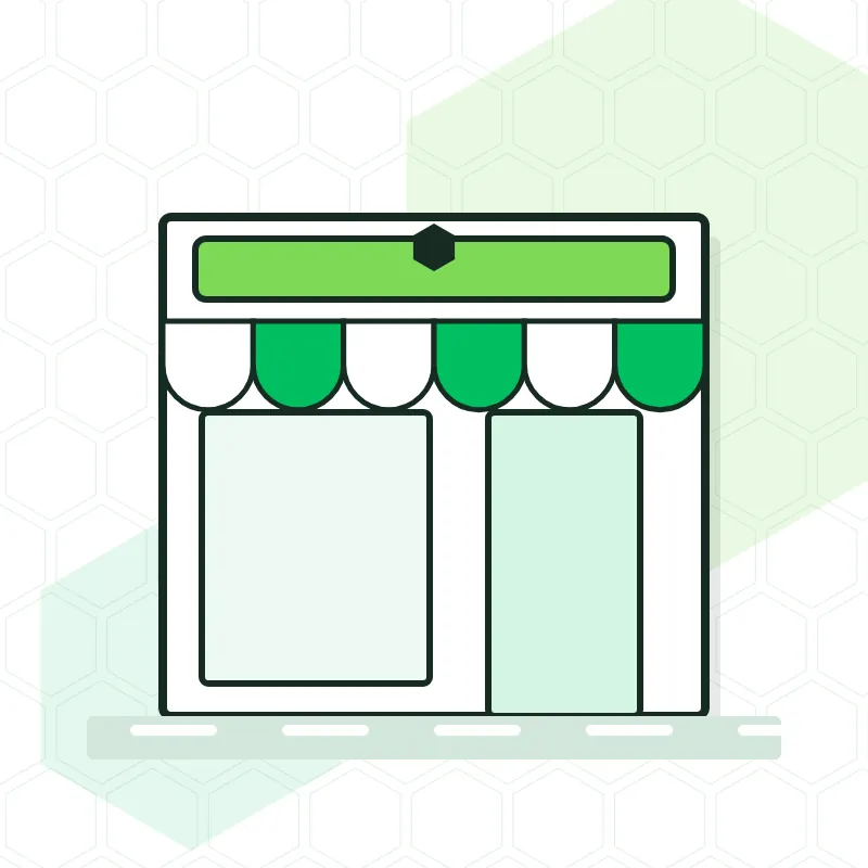 Ilustración de la fachada de la tienda de OK Computer