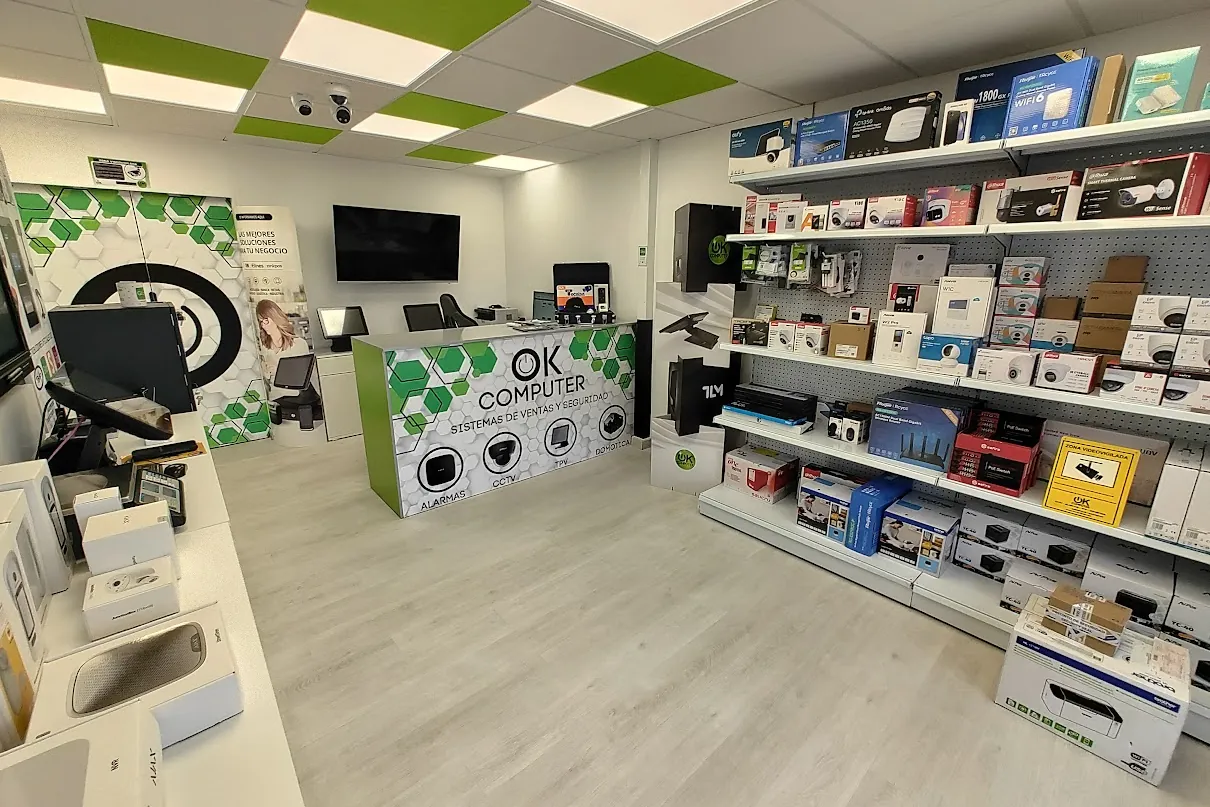 Shop shelves with cameras, routers, alarms and CCTV accessories